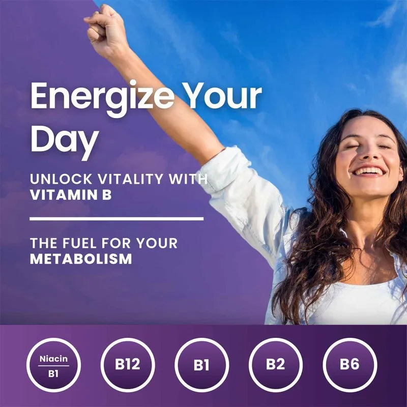 Vitamin B Complex High Dosage, 180 Tablets Vitamins Group B Biotin, Thiamine B1, Riboflavin B2, Vitamin B3 Niacin, B5 Pantothenic Acid, B6, Vitamin B12 and Folic Acid